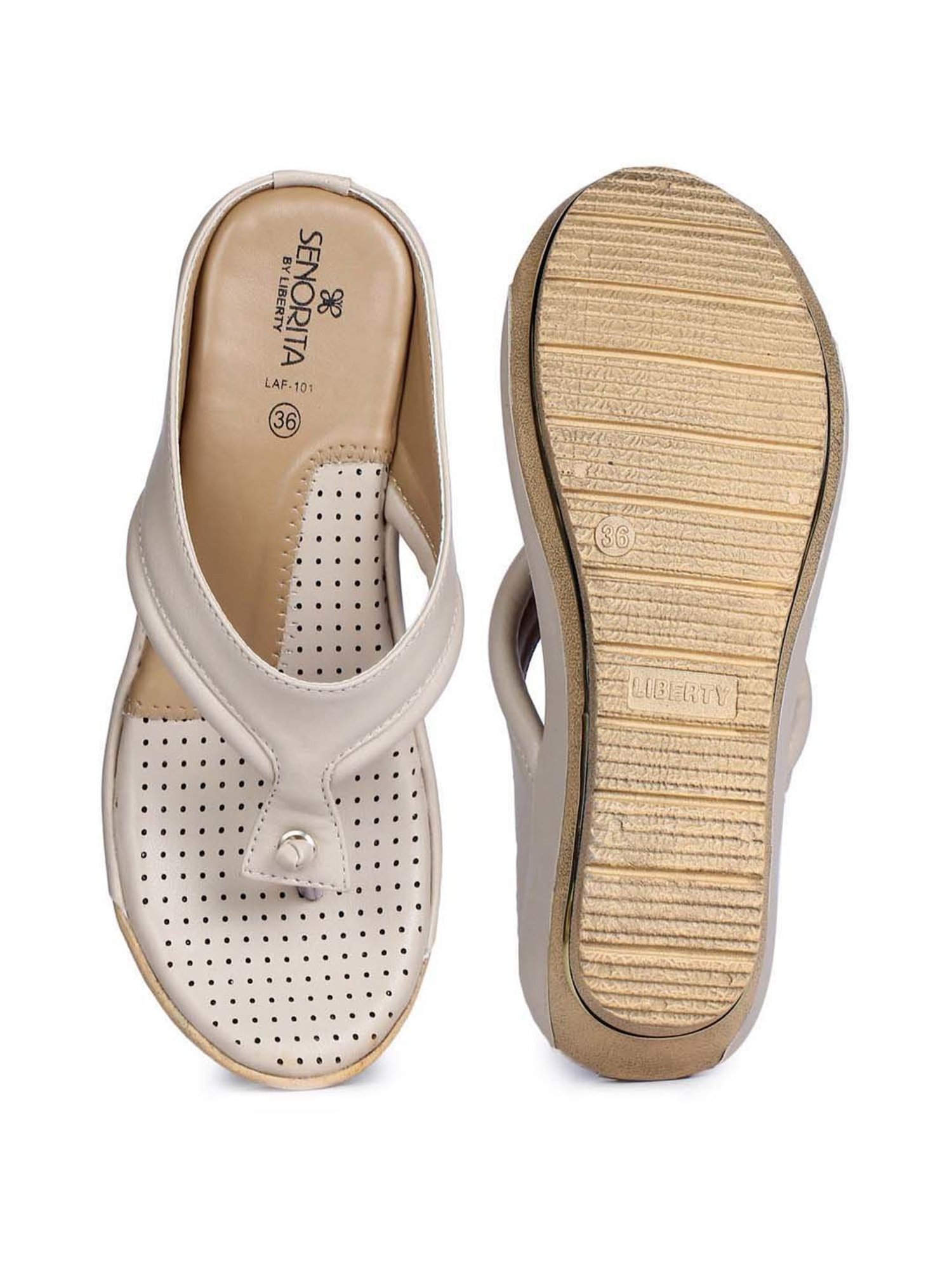 Senorita by Liberty Women's Beige Thong Wedges