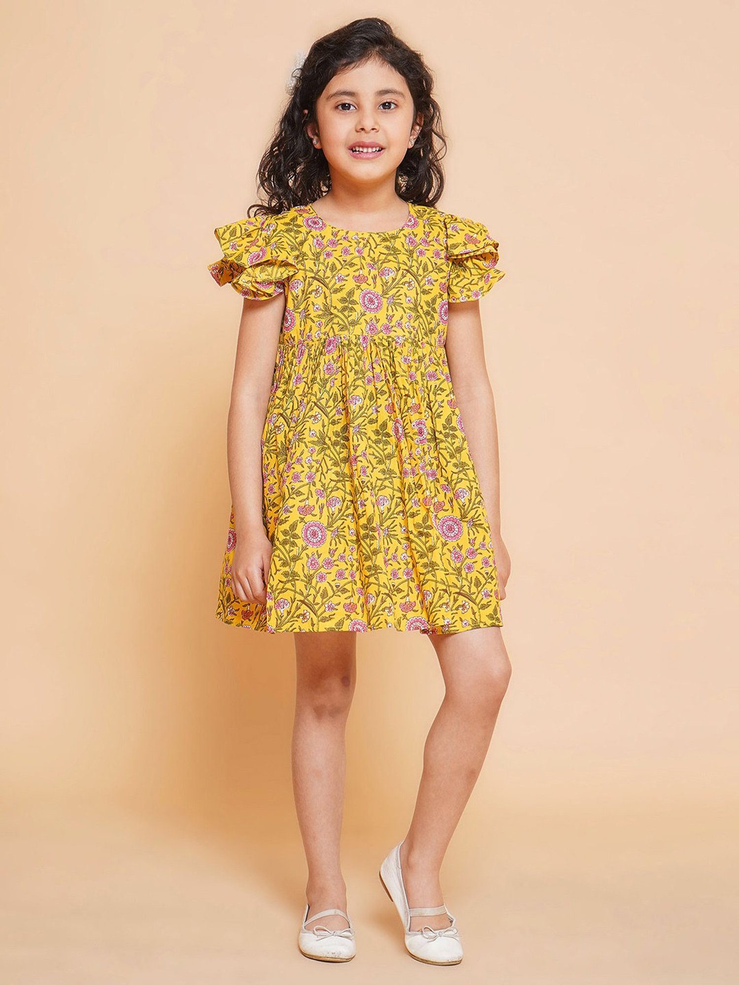 Little Bansi Kids Yellow Floral Print Dress