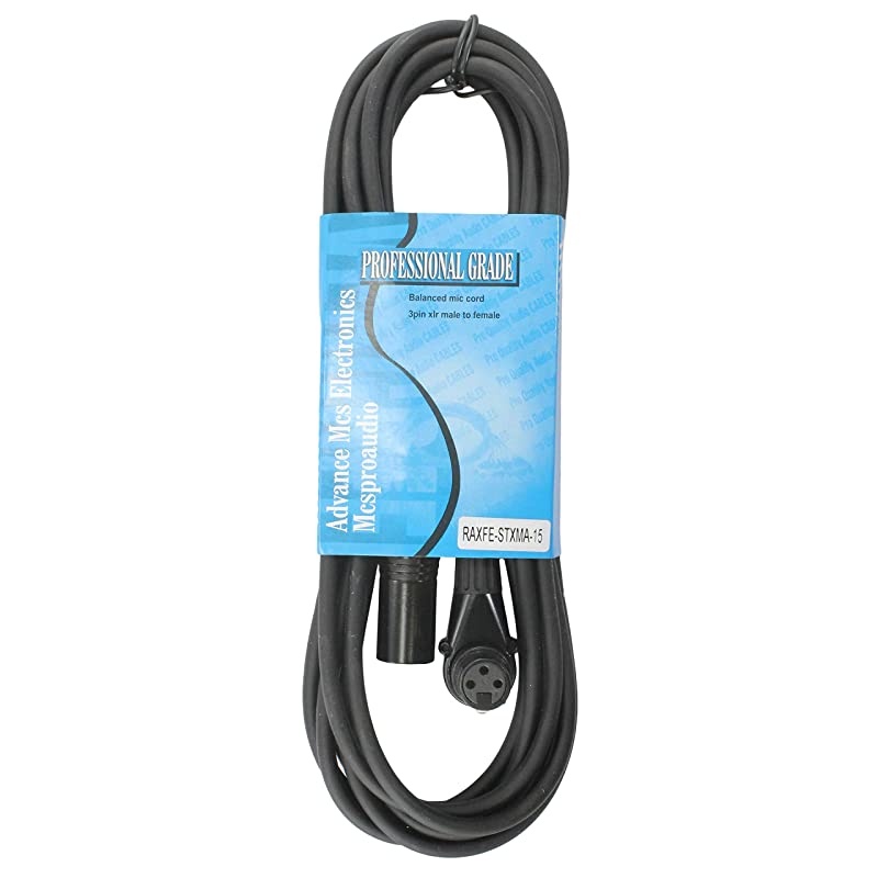 Male to Female XLR Cable with black connectors 15 FT Foot Feet RightF to StraightM