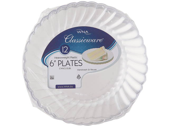 WNA RSCW61512 Classicware Plastic Plates, 6" Dia., Clear, 12 Plates / Pack, 15 Packs / Carton