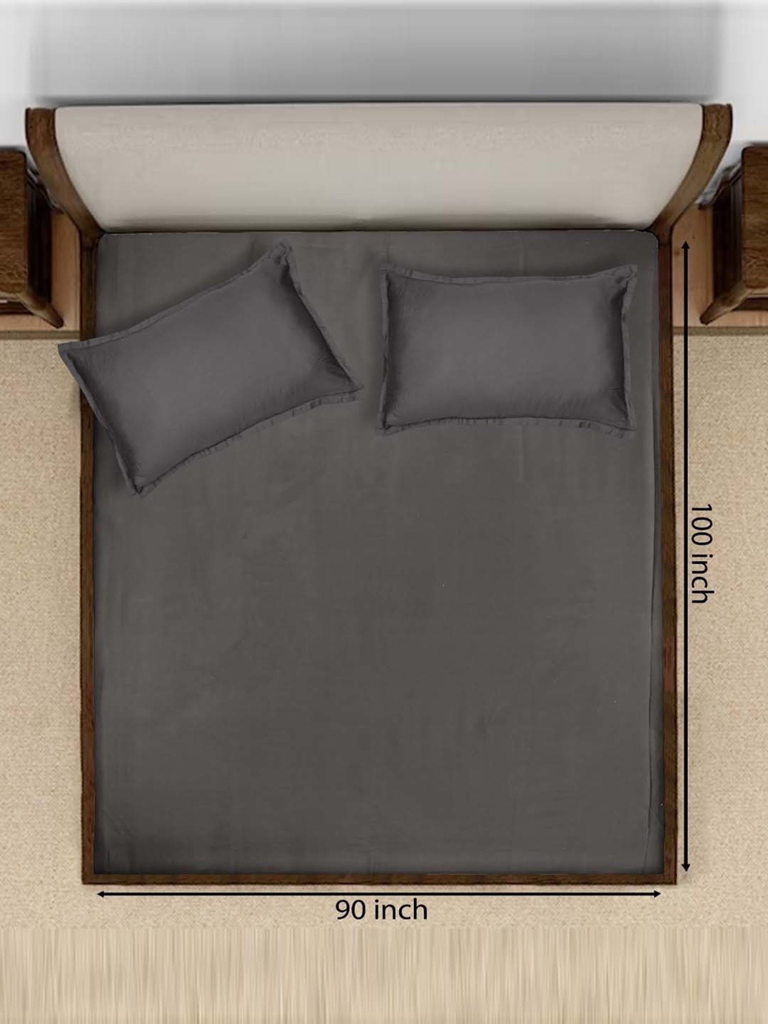 Saral Home Sheen Shine Dark Grey 300 TC Cotton Queen Bedsheet with 2 Pillow Covers