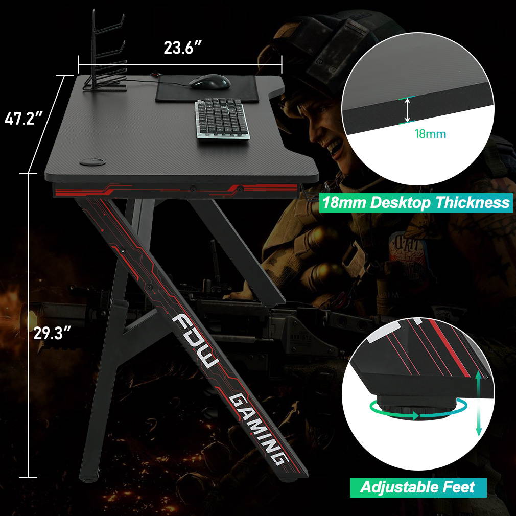 Gaming Computer Desk Home Office Desk Extra Large Modern Ergonomic Black PC Carbon Fiber Writing Desk Table with Cup Holder Headphone Hook