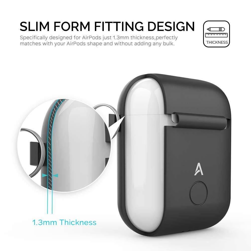 AhaStyle Premium Silicone Case Protective Cover Skin with Carabiner Compatible with Apple AirPods- Black