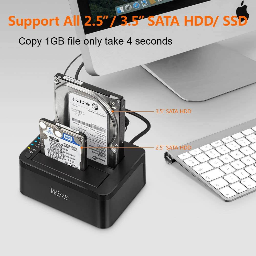 USB 3.0 to SATA Dual-Bay External Hard Drive Docking Station with Offline Clone/Duplicator Function for 2.5 & 3.5 Inch HDD SSD SATA (SATA I/II/III) Support 2X 8TB & UASP, Tool-Free