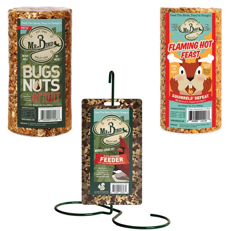 Home & Garden 11.0" Cylinder Feed Cakes + Stand Set/3 No Mess Never Melt Bird Mr Bird  -  Bird And Wildlife Food