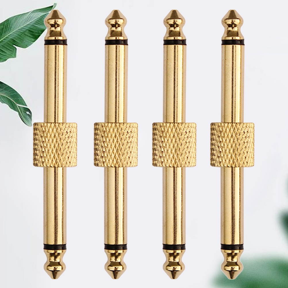 4PCS 6.35mm Straight Pedal Coupler Double Head Guitar Effect Supplies Effector Pedals Adapter Connector (Golden)