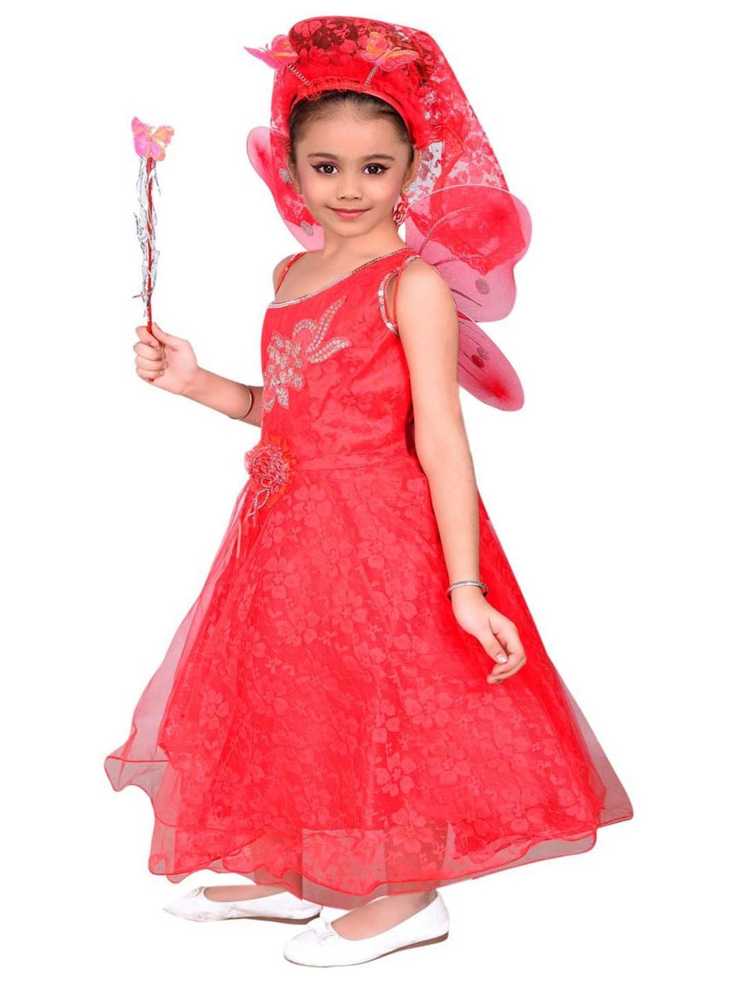 AJ Dezines Kids Red Embellished Gown