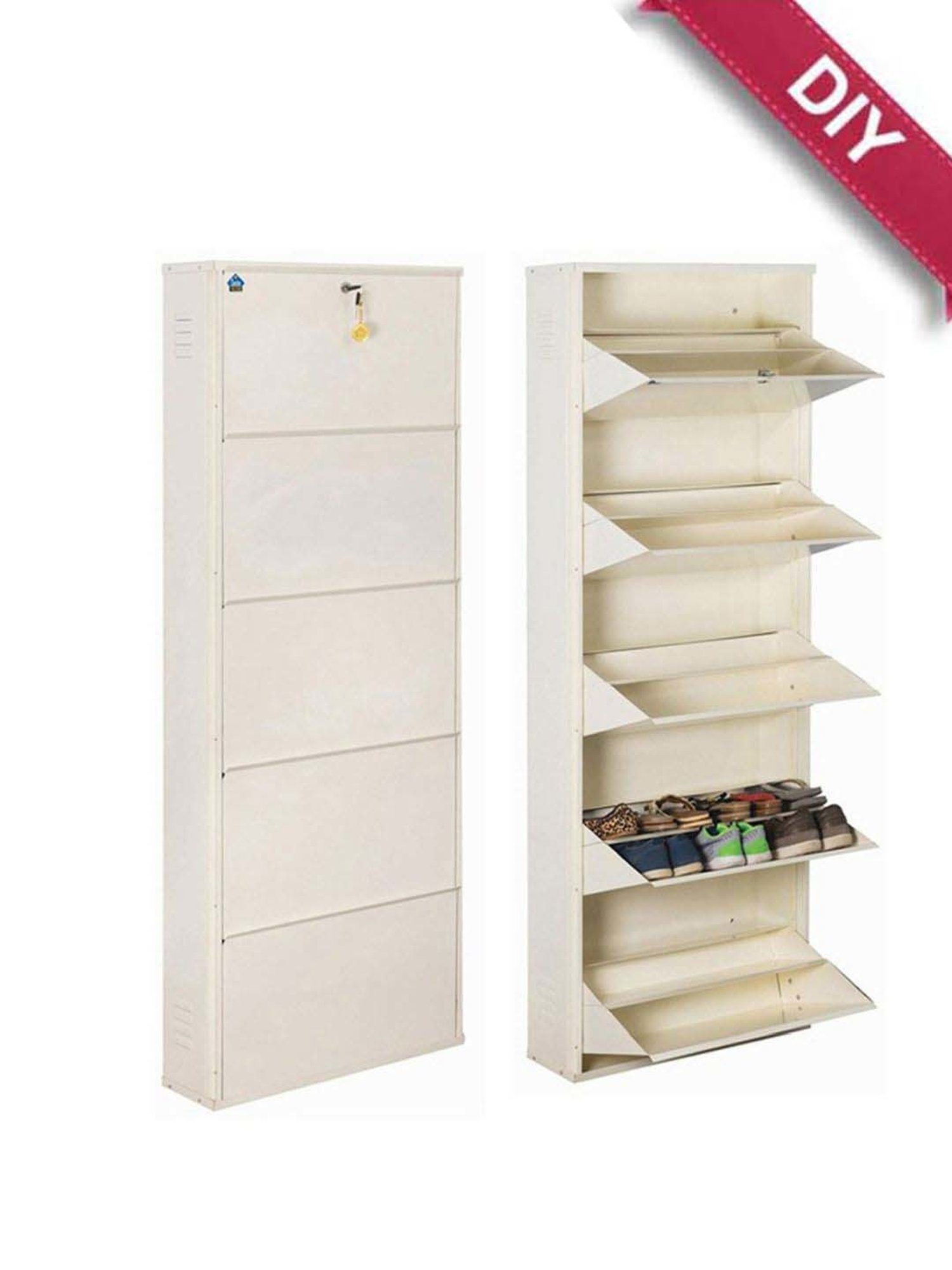 Delite Kom Metal Shoe Rack - 24" 10 Shelf, Double Decker, Ivory, PowderCoat, Wall Mount, DIY