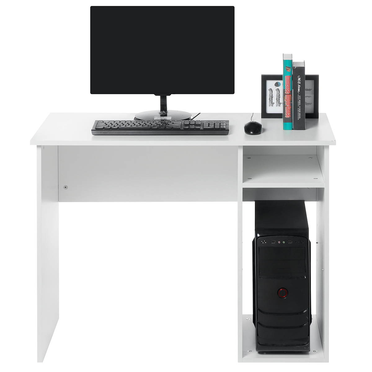 White Home Office Computer Desk Writing Table PC Laptop With Shelves Storage