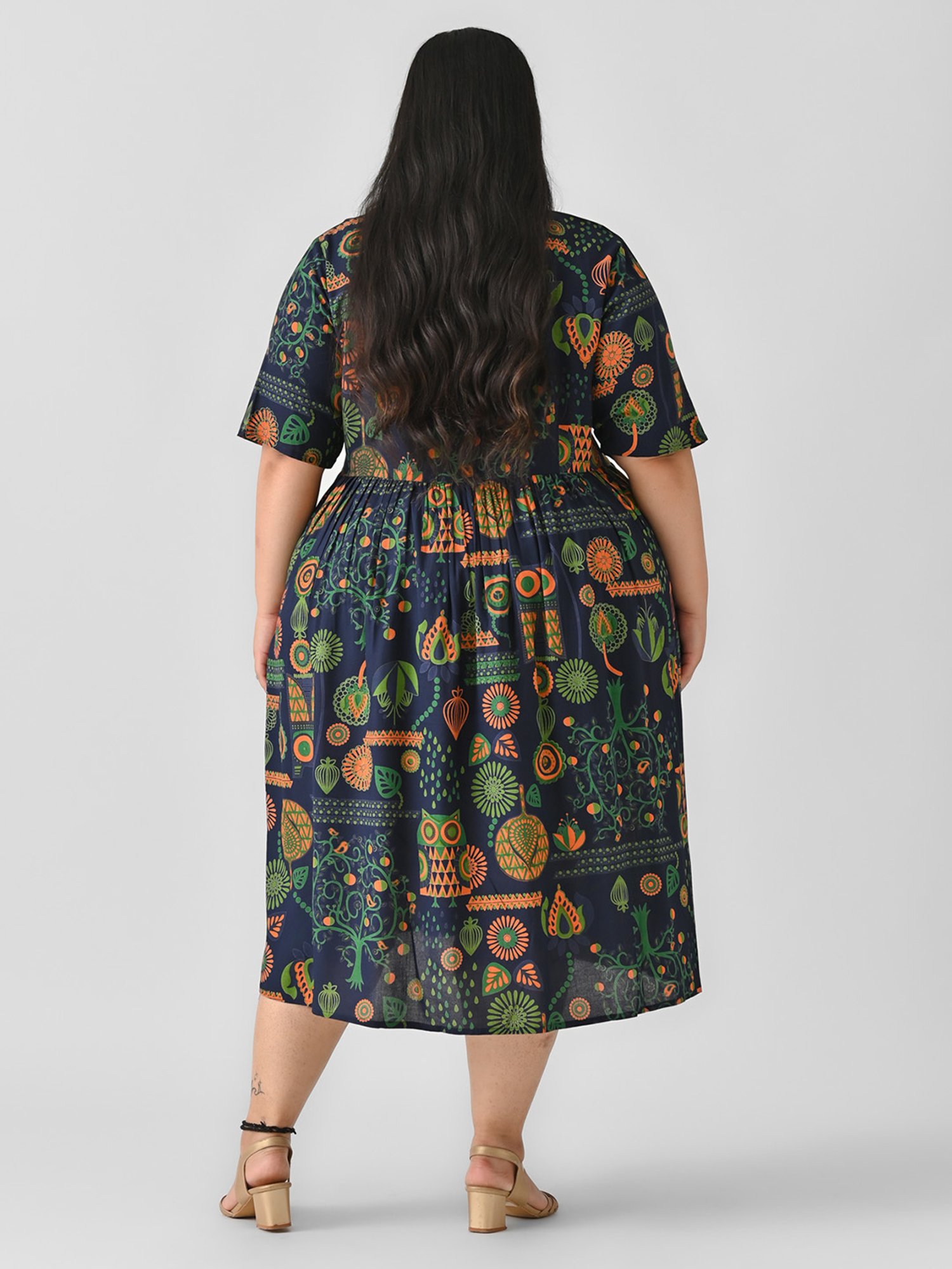 Rustorange Navy Printed Ethnic Dress