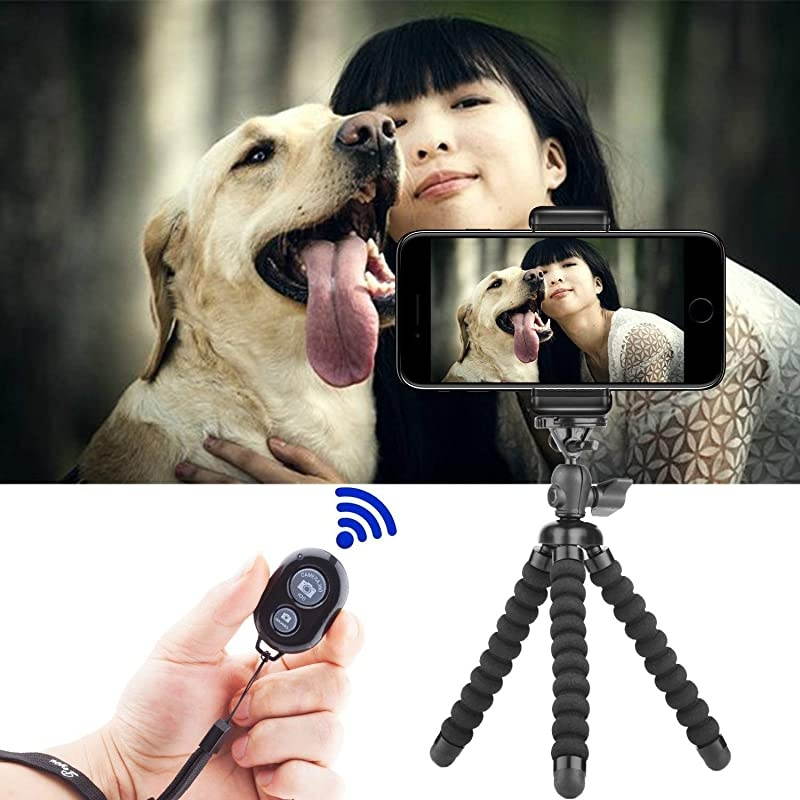 Phone Tripod  5 in 1 Flexible Octopus Tripod Stand + 2PCS Tripod Adapter for Gopro + Phone Mount Holder + Bluetooth Wireless Remote Shutter Compatible for iPhone Samsung Gopro Sports Camera