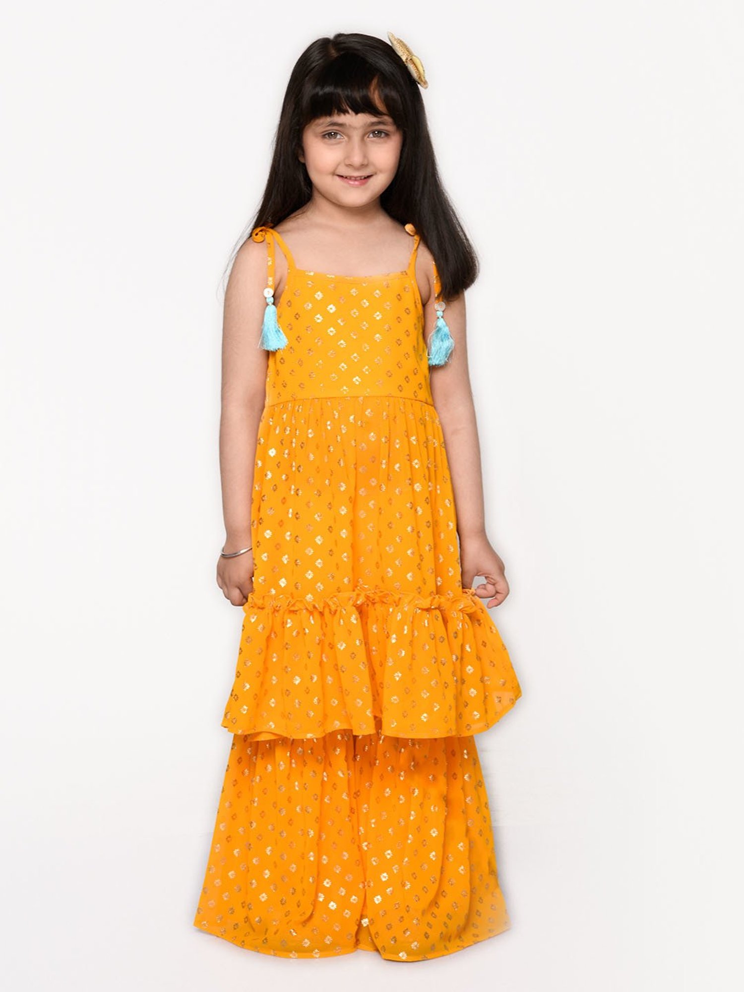 Saka Designs Kids Orange Printed Kurta with Sharara