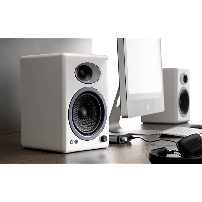 A5 Plus Classic 150W Powered Bookshelf Speakers with Remote Control Builtin Analog Amplifier White