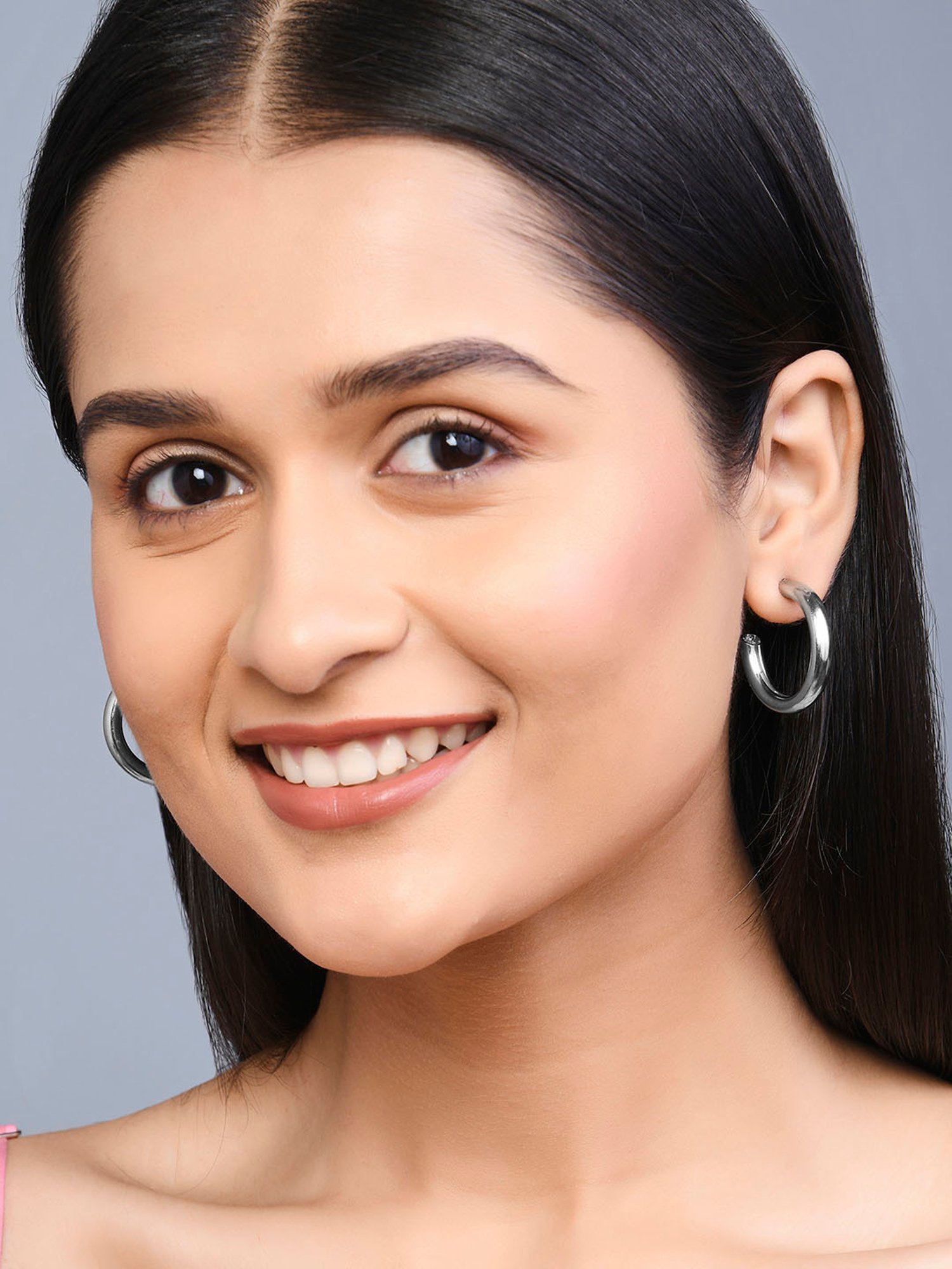 ToniQ Stylish Silver Plated Hoop Earrings For Women