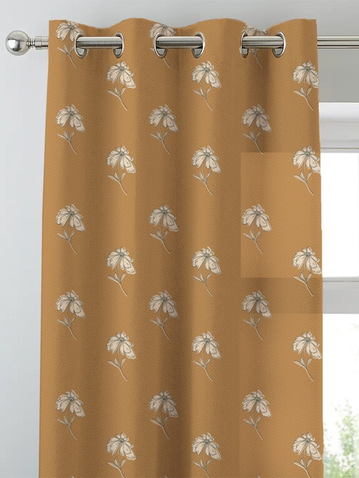 SPACES DRAPE STORY Boho Floral Sand Brown Polyester 5 ft Window Curtains - Set of 2