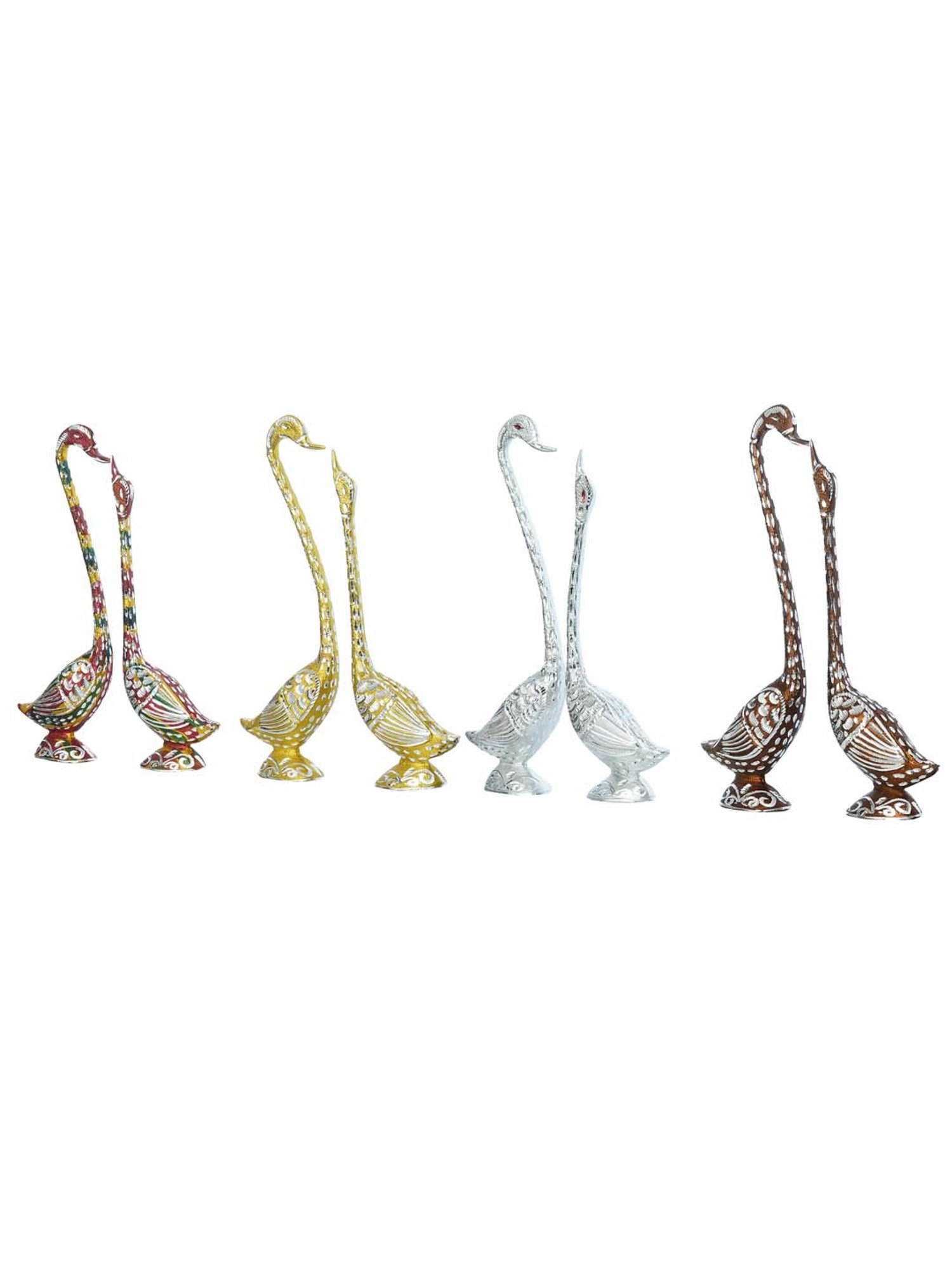 eCraftIndia Set of Four 14 Inch Silver Kissing Swan Couple Handcrafted Decorative Figurine