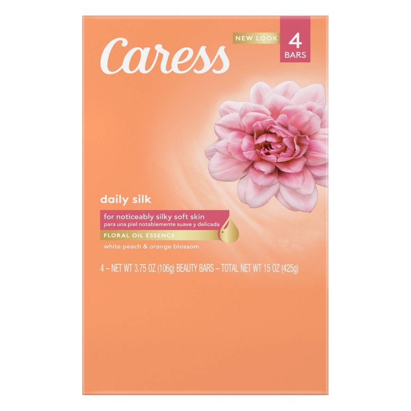 Caress Daily Silk White Peach & Orange Blossom Scent Bar Soap - 4pk - 3.75oz each