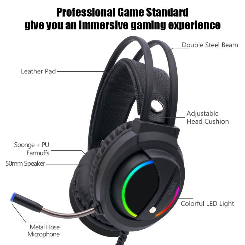 USB Game Headset 7.1 Channel Wired Headset With Mic & LED Noise Cancellation For Desktop Computer Games