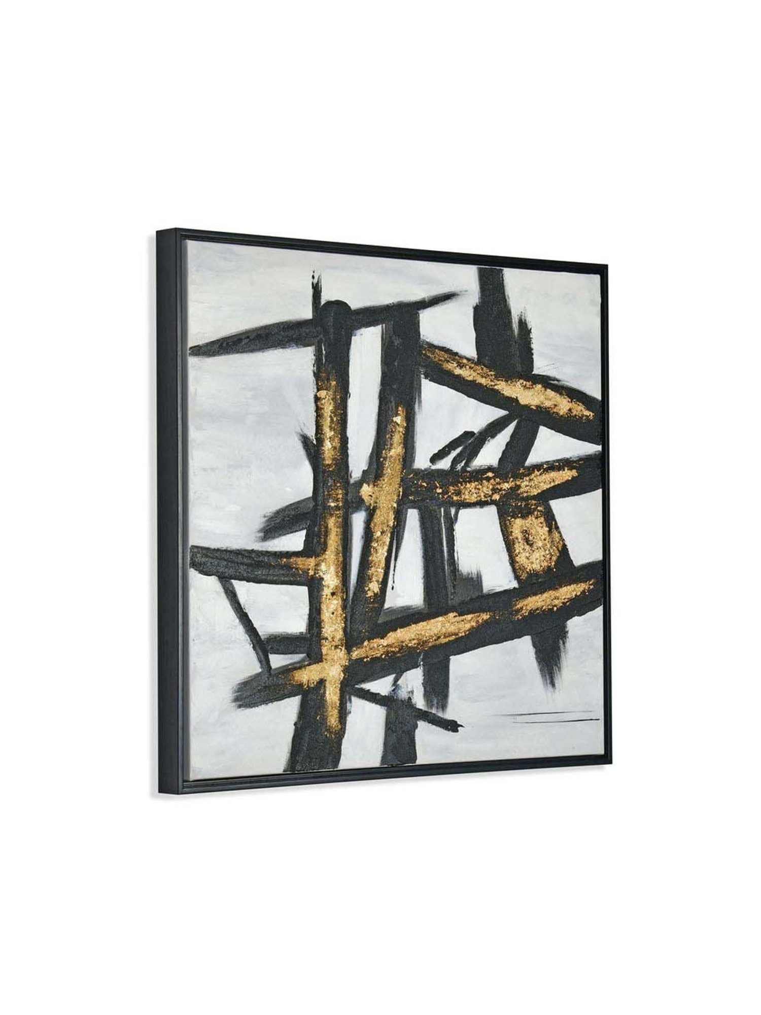 @home Black & Gold Canvas Criss Cross Design Wall Painting