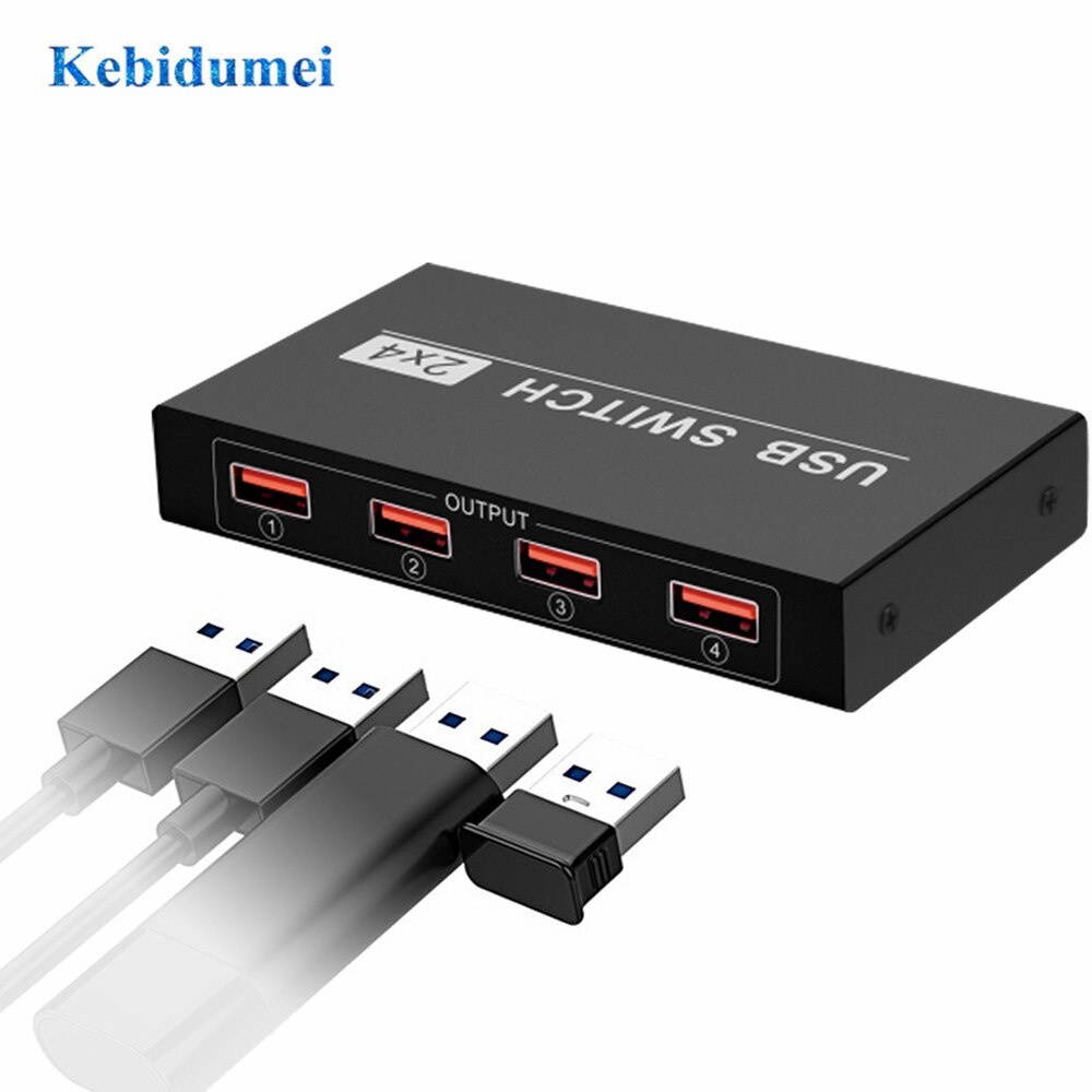 USB KVM Switch Box with 2USB Cable 2Port USB 2.0 Switcher Sharing 4 Devices for Keyboard Mouse Printer Monitor
