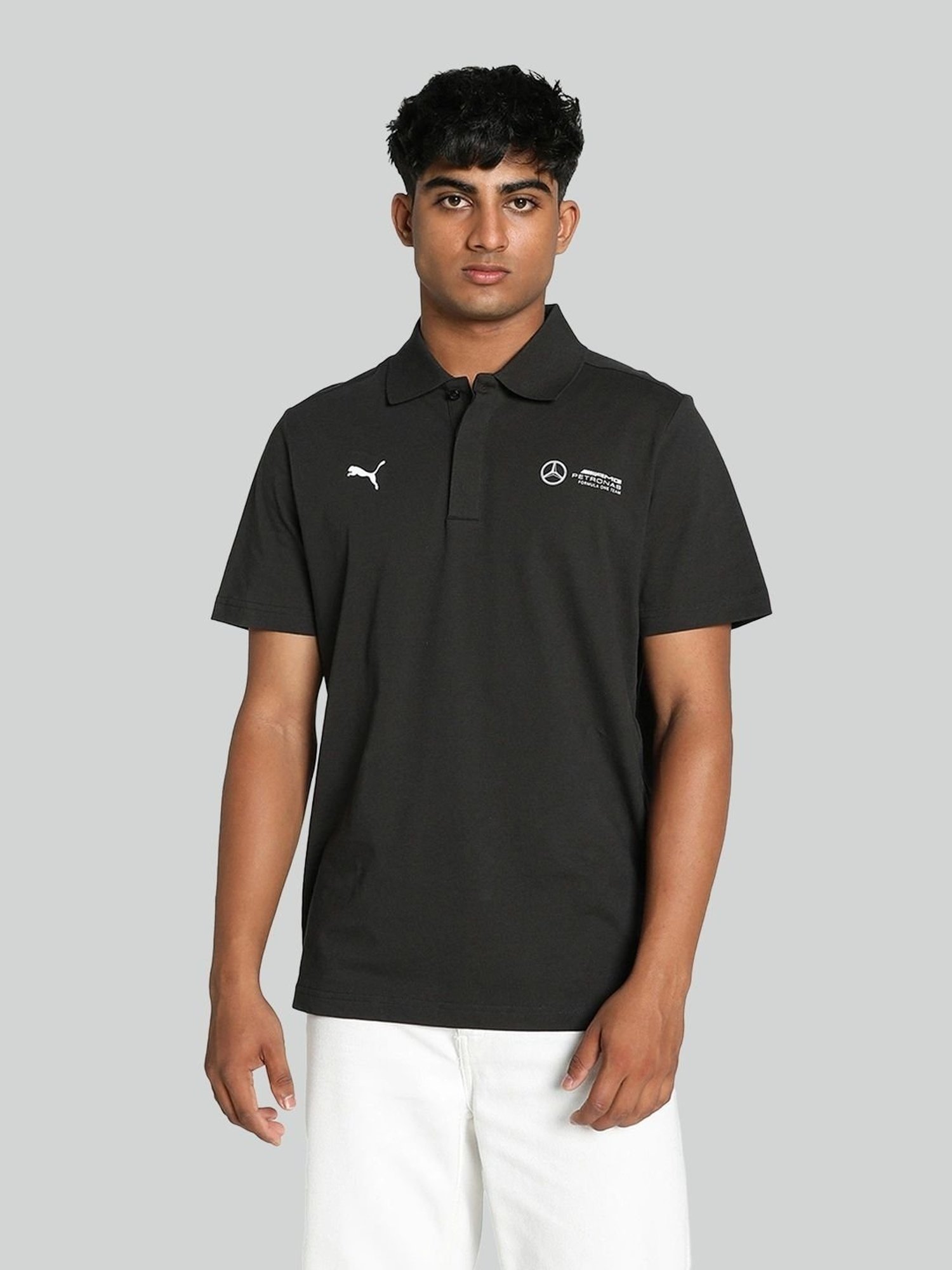 Puma Black Cotton Regular Fit Polo T-Shirt