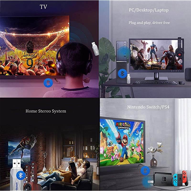 Transmitter Receiver 35mm Audio Adapter for TV PC Car Xbox Projector CD Player Headphones Speakers Dual Audio Output V50 Adapter Home Car Stereo System