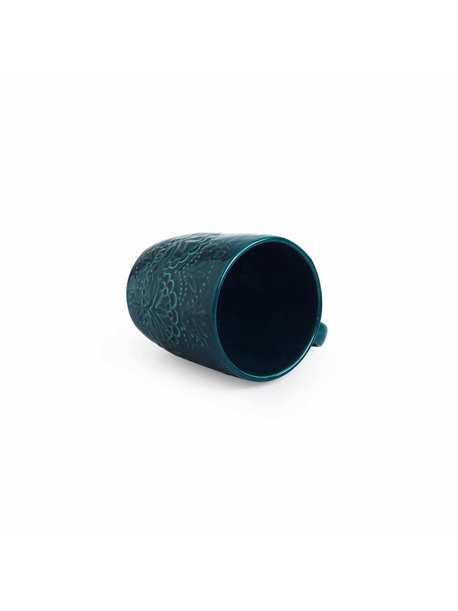 ExclusiveLane Teal Forest Dark Teal Ceramic Hand Glazed Coffee Mug (0.18 L)
