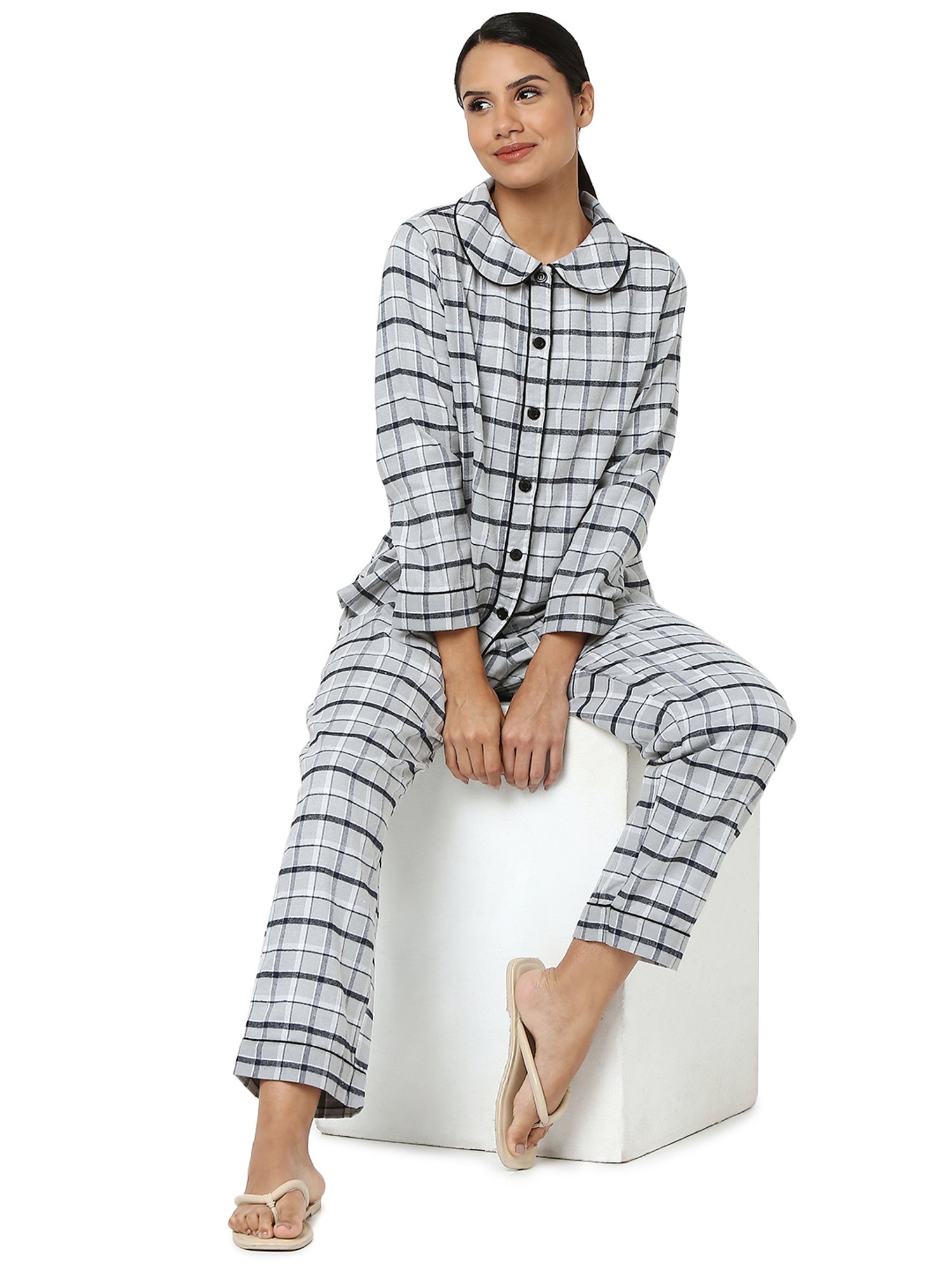 Smarty Pants Grey & Black Cotton Checks Shirt With Pyjamas