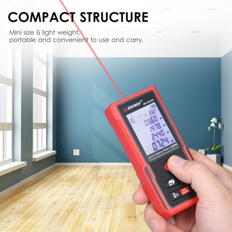 SNDWAY 100M Portable Laser Distance Meter Handheld Digital Laser Rangefinder Intelligent High Precision Infrared Electronic Ruler Laser Ruler Distance Measuring Instrument