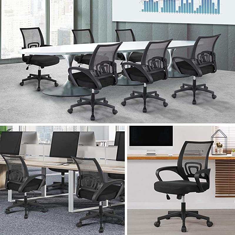 Office Chair Ergonomic Computer Chair Mid Back Mesh Desk Chair Lumbar Support Modern Executive Adjustable Stool Rolling Swivel Chair Black
