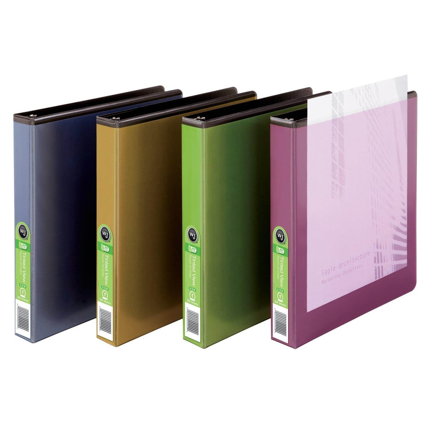 Wilson Jones Tinted View Round Ring Binder, 1 Inch, Customizable, Black with Assorted Color Overlay, Case of 6 (W68552BPP)