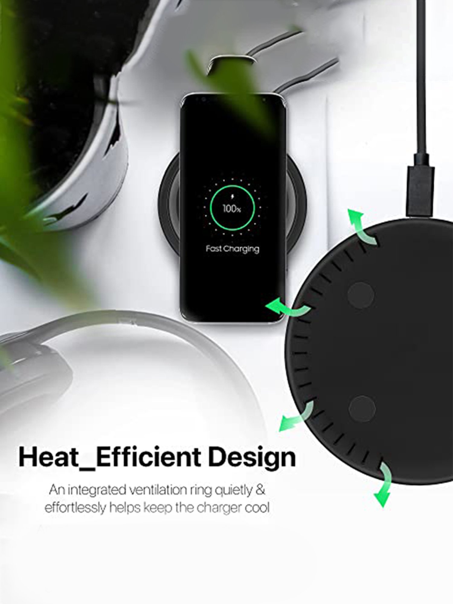 Eller Sante 15W Wireless Charger Fast Charging Pad with Type C Cable (MontClad-Black)
