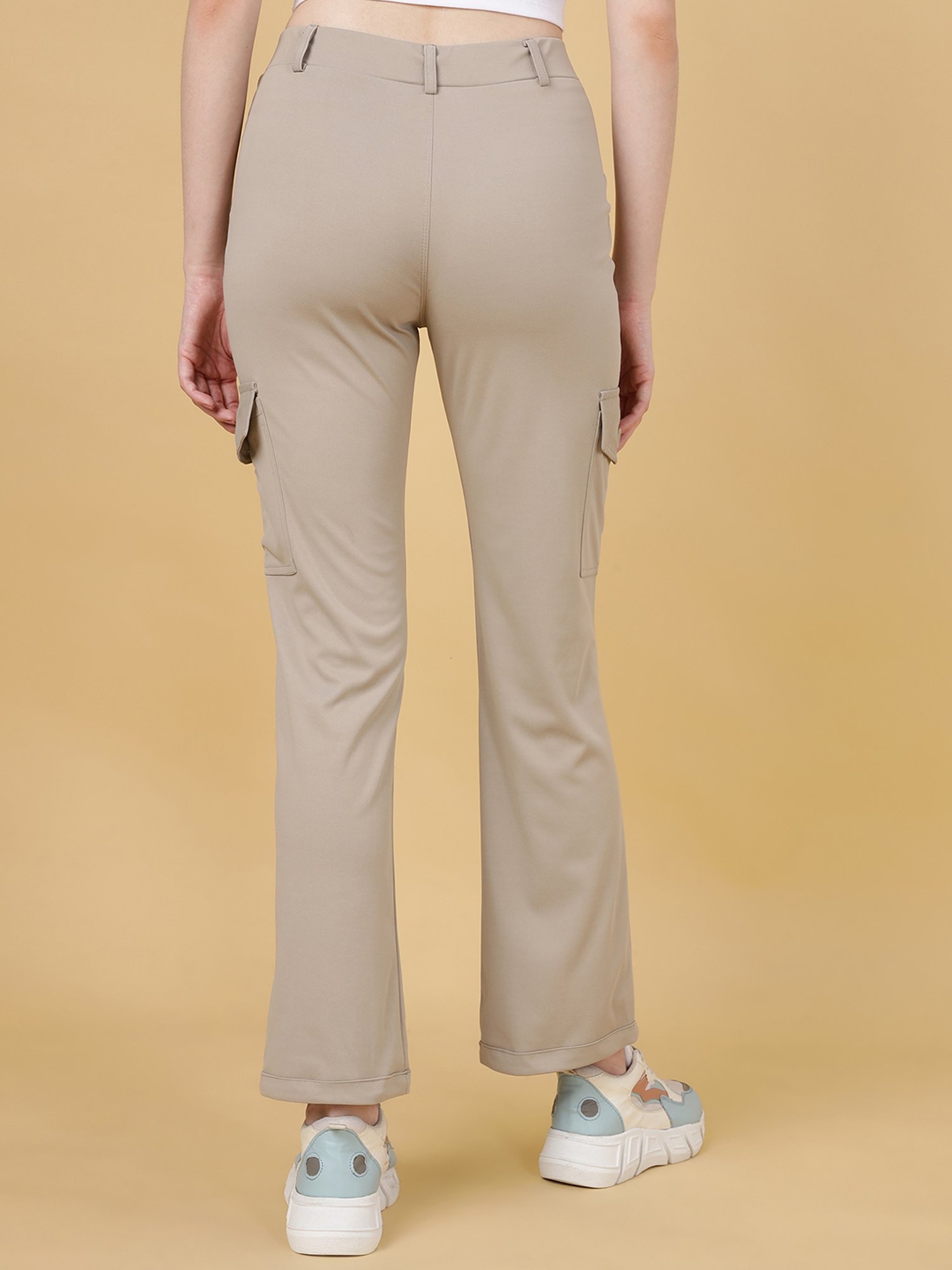 FITHUB Beige Relaxed Fit High Rise Cargo Pants