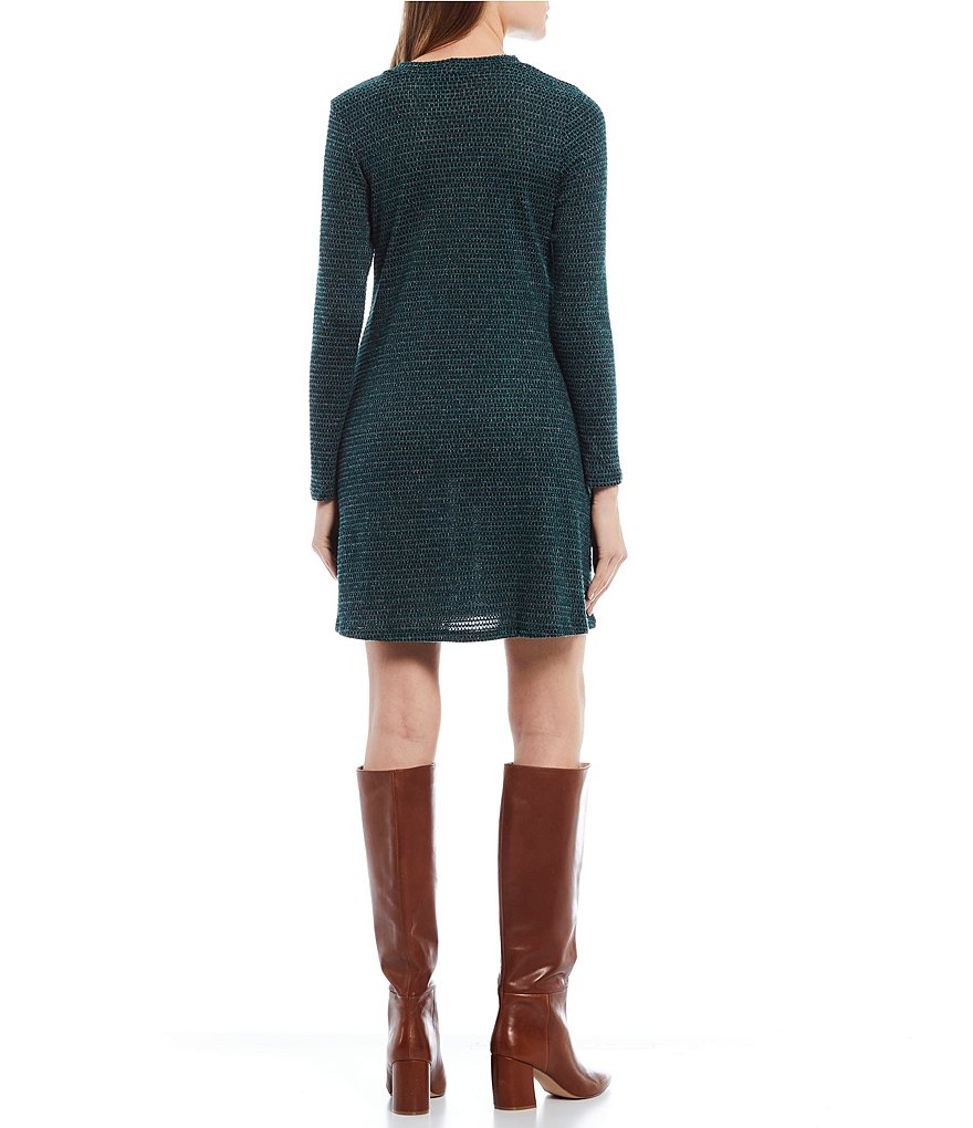 I.N. San Francisco Keyhole Neckline Fuzz Tweed Swing Dress