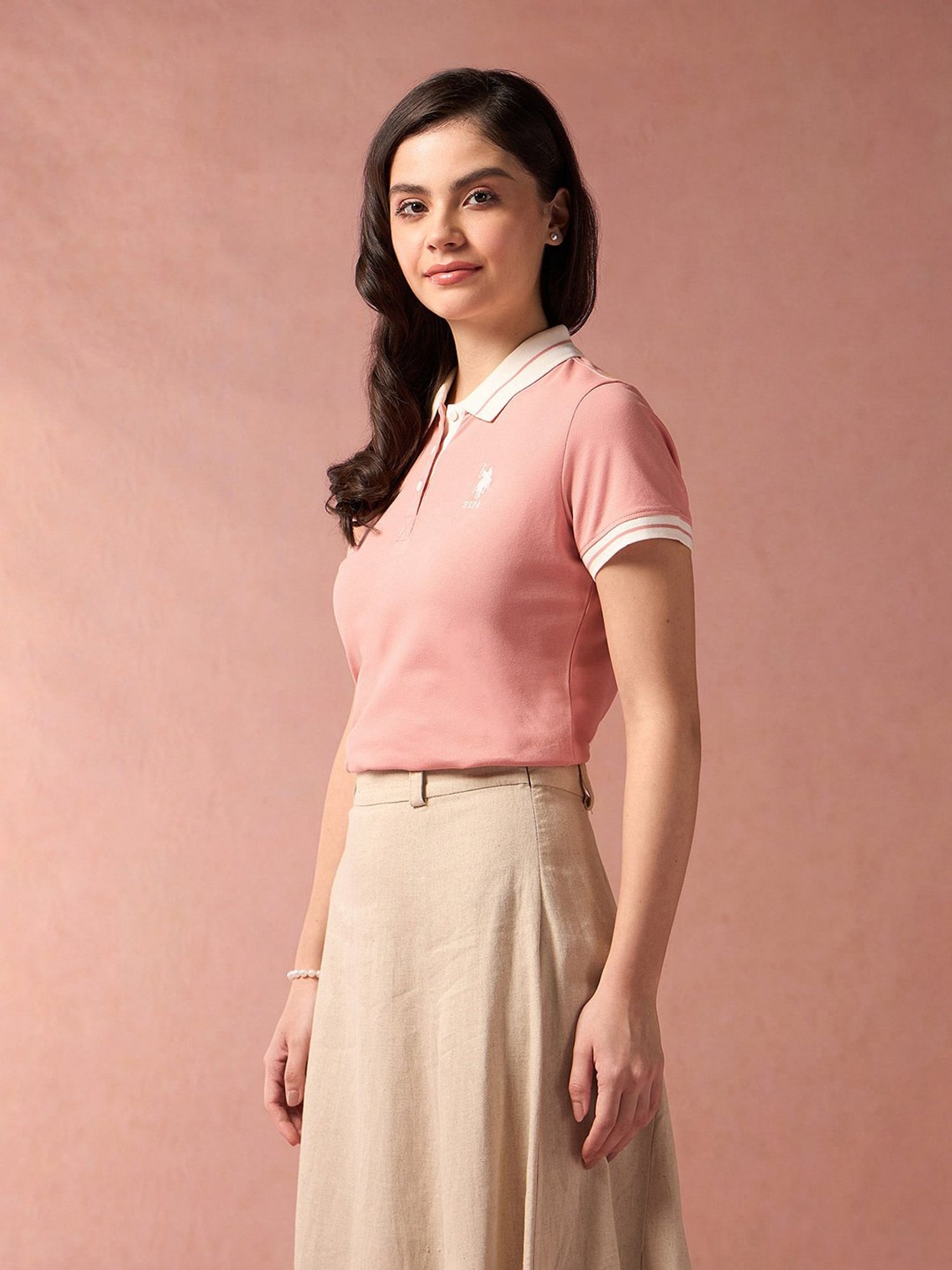 U.S. Polo Assn. Peach Logo Print Polo T-Shirt