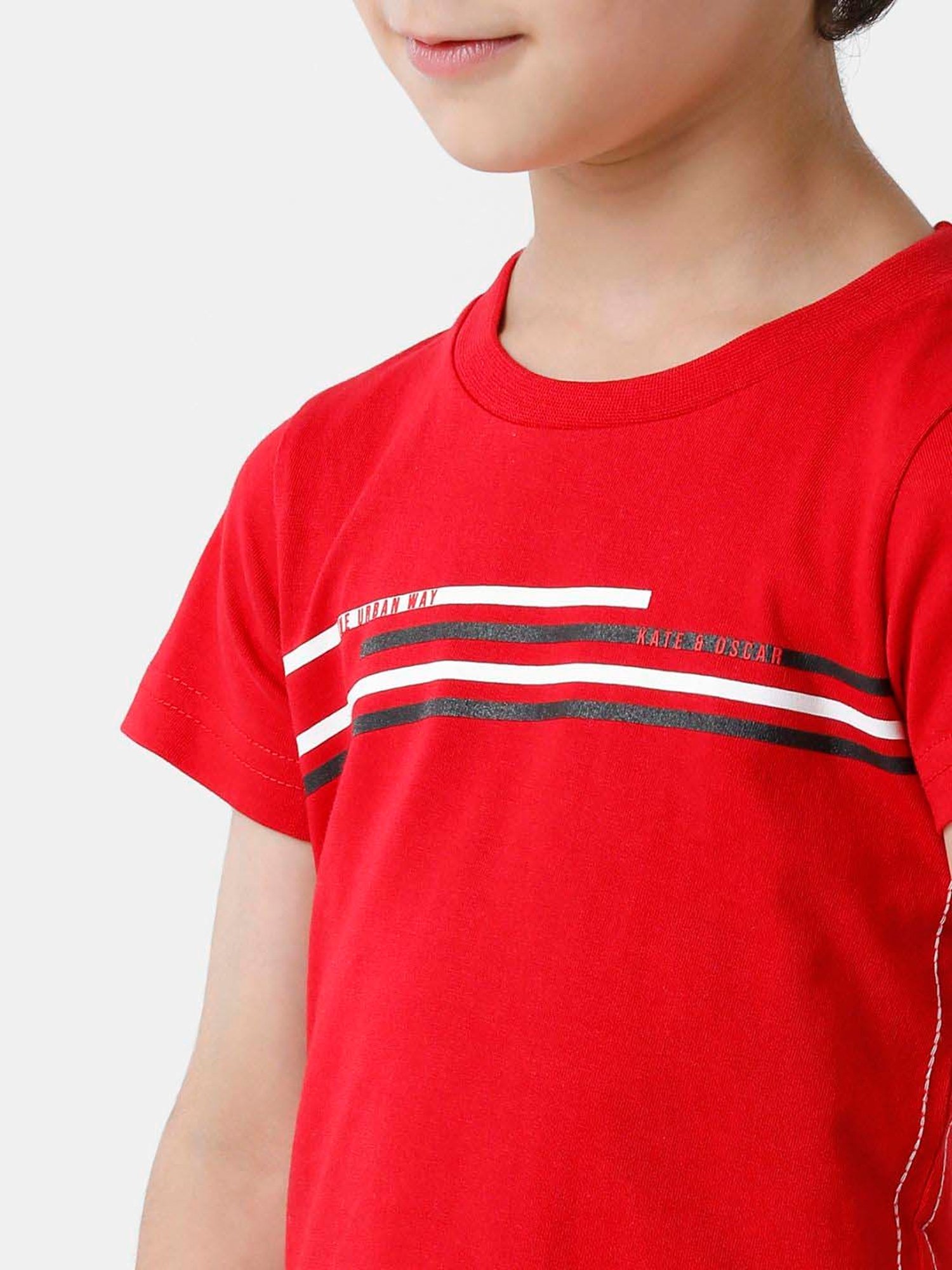 Kate & Oscar Kids Red Cotton Striped T-Shirt
