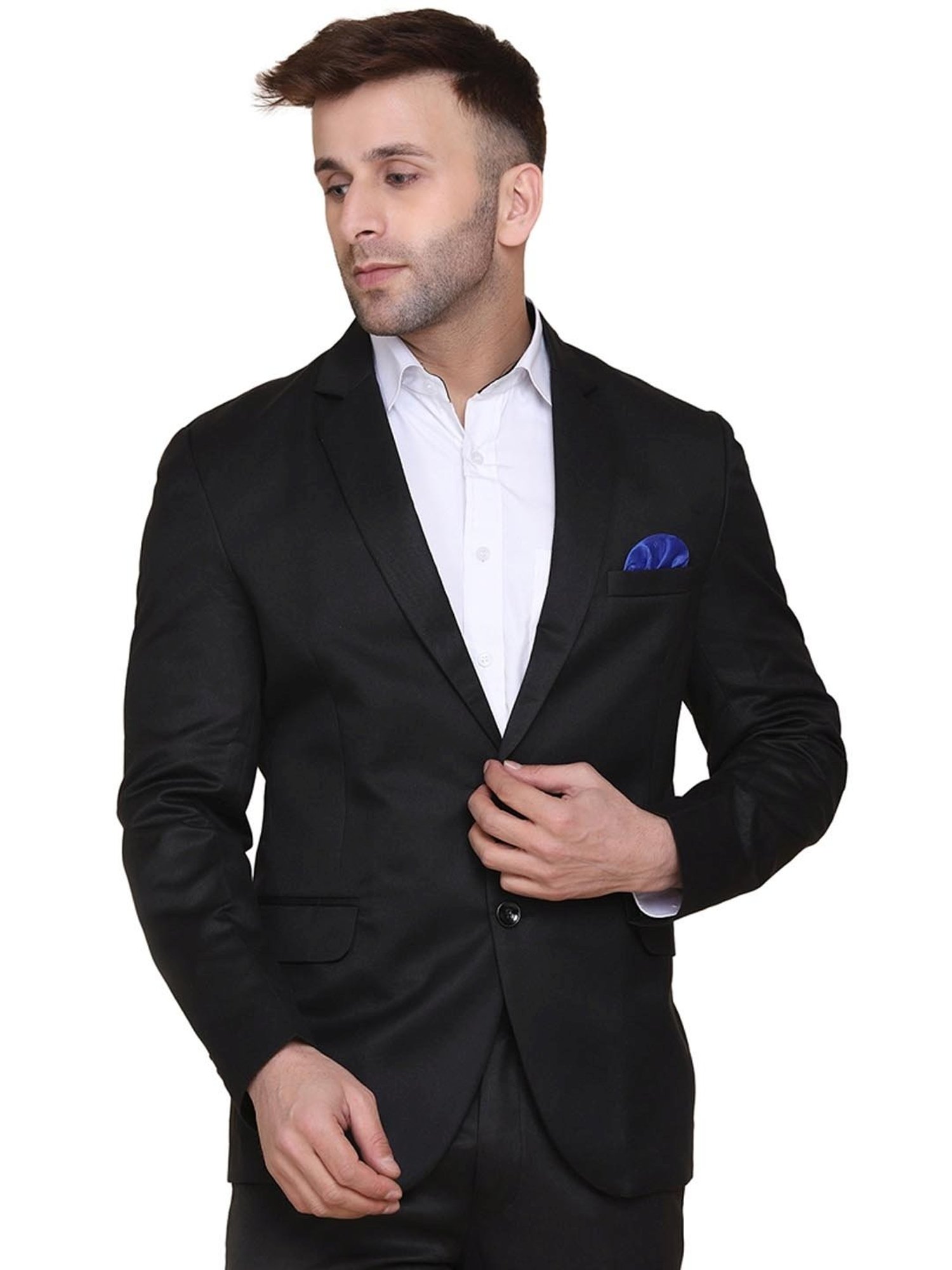 TAHVO Black Cotton Slim Fit Blazer