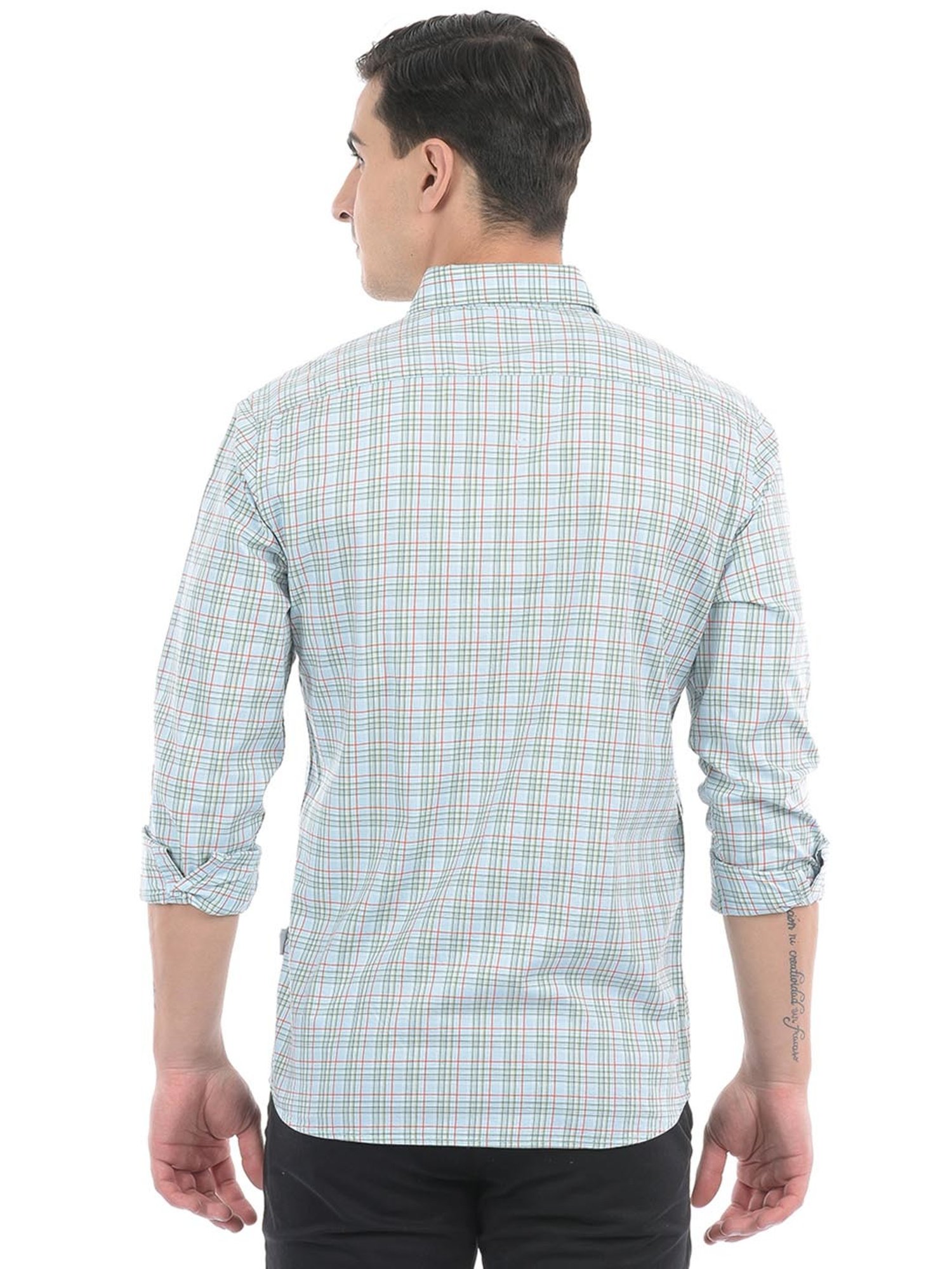 London Fog Light Blue Regular Fit Check Cotton Shirt