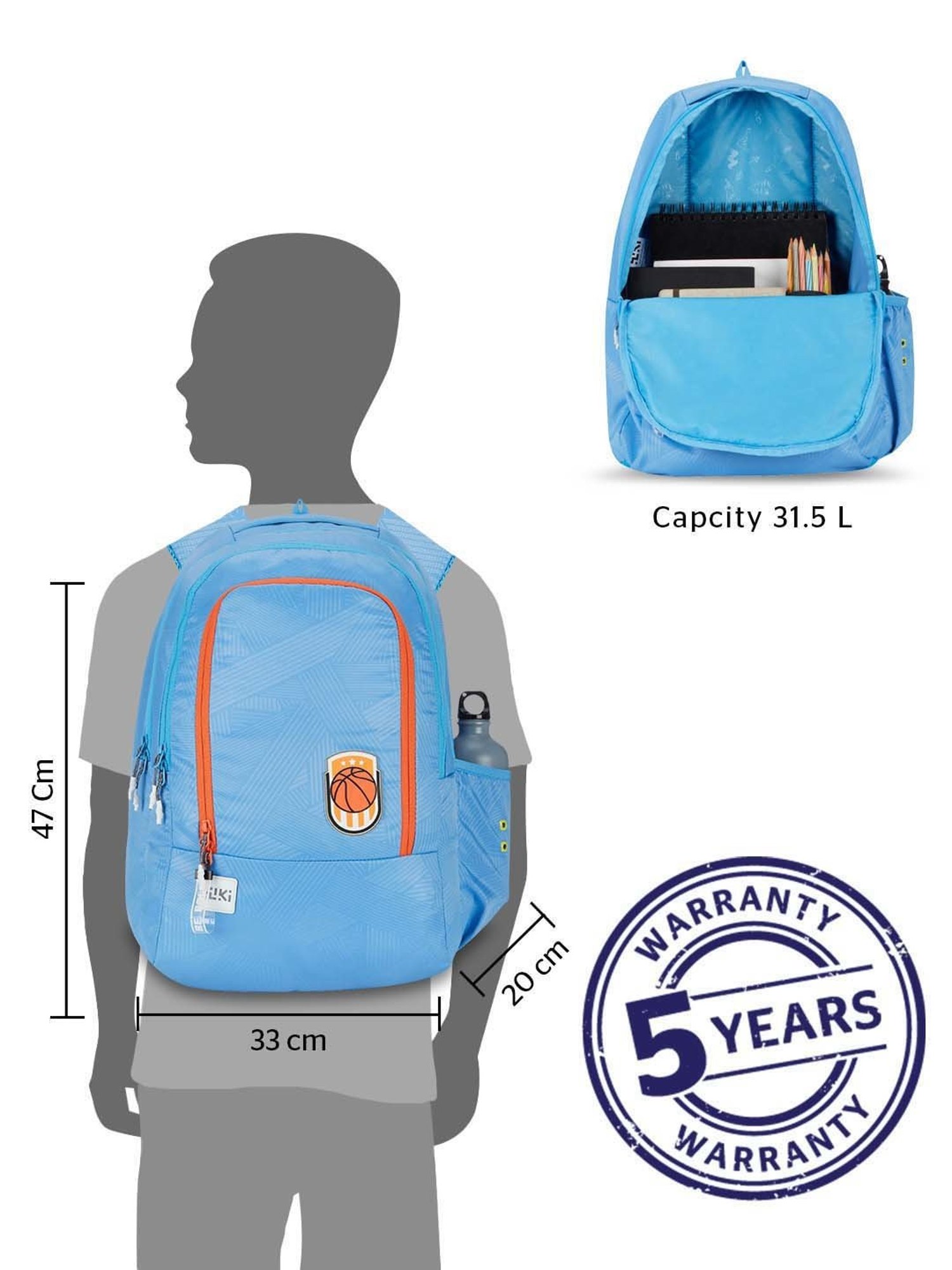 Wiki 31.5 Ltrs Blue Medium Backpack