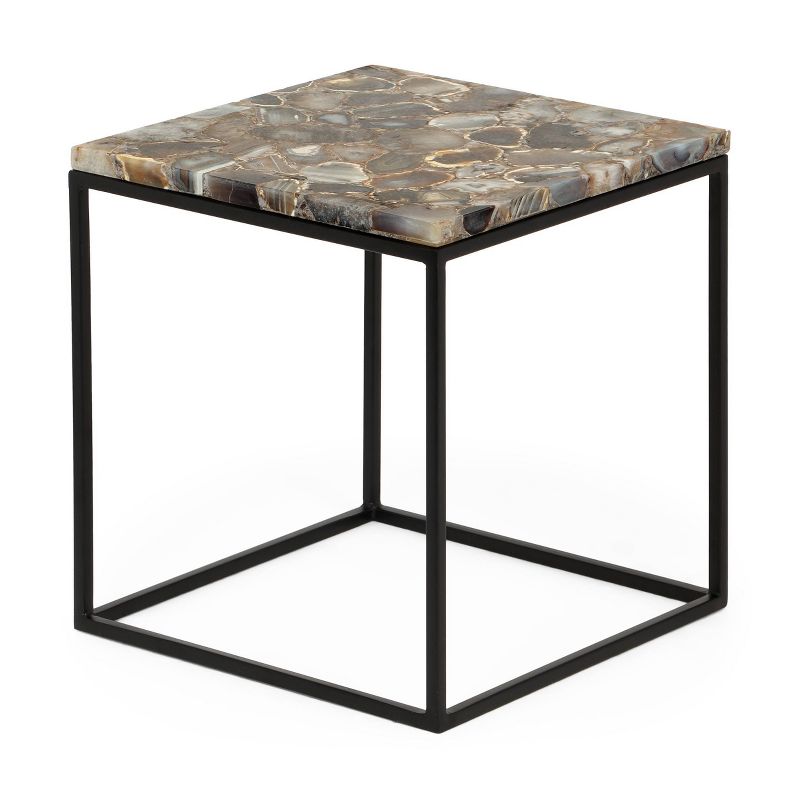 Hebble Boho Handcrafted Agate Marble Top Side Table Natural Agate/Black - Christopher Knight Home