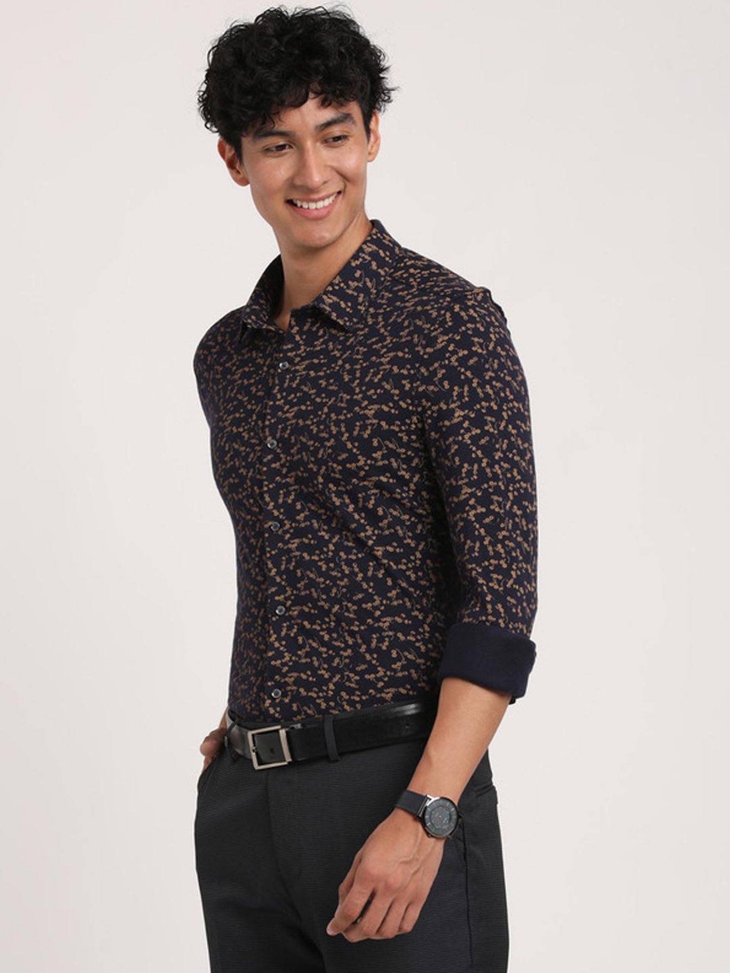 Sojanya Blue Cotton Regular Fit Self Pattern Shirt