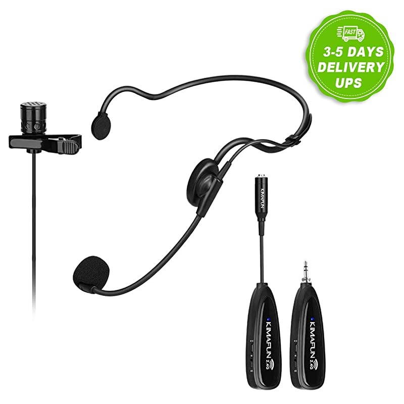 Wireless Microphone System 24G Wireless Microphone TransmitterReceiver Set with Headset Lavalier Lapel Mics Ideal for Teaching WeddingsPresentationsSchool PlayG102