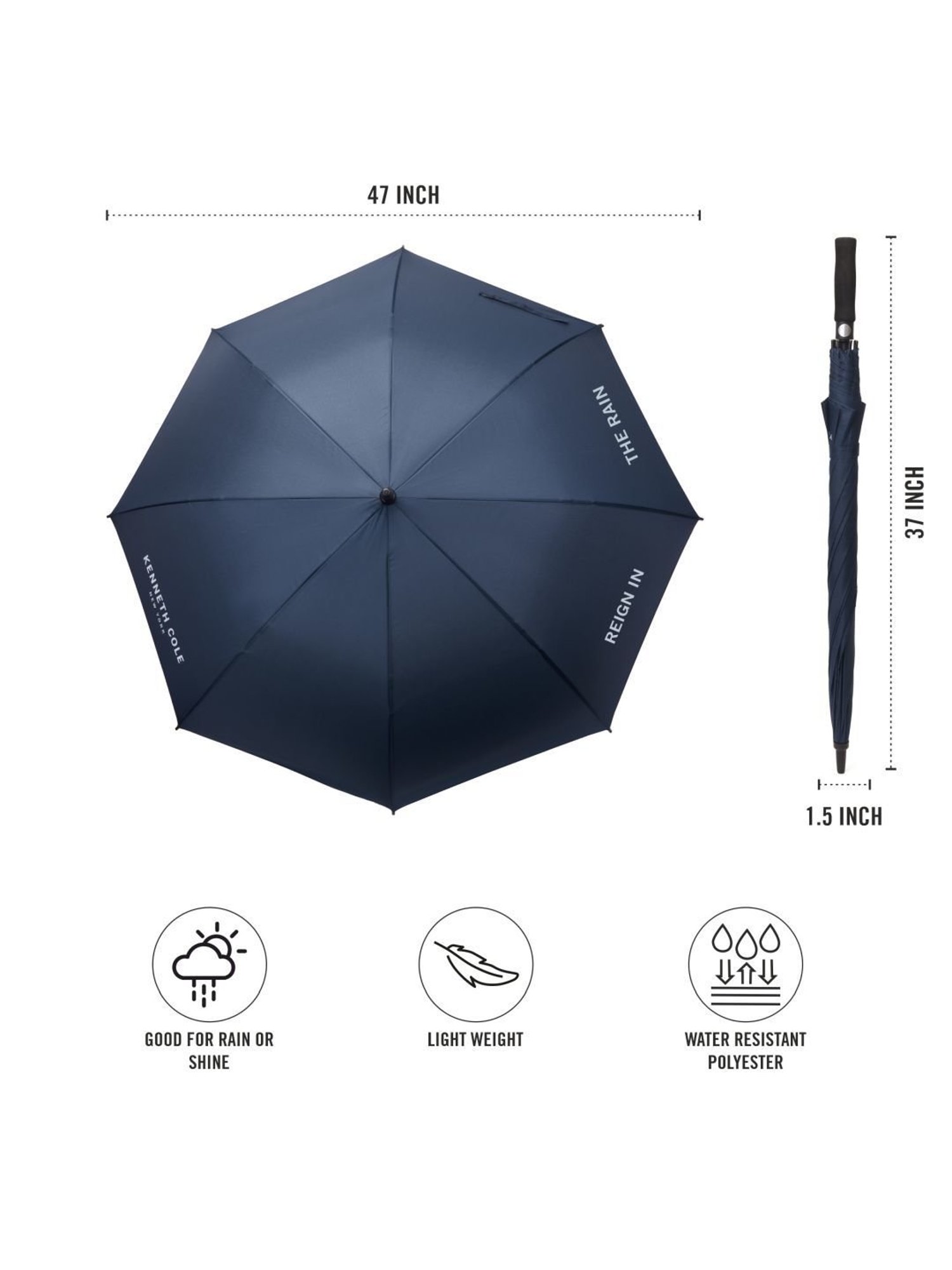 Kenneth Cole New York Automatic Golf UV & Rain Protection Navy Blue Umbrella