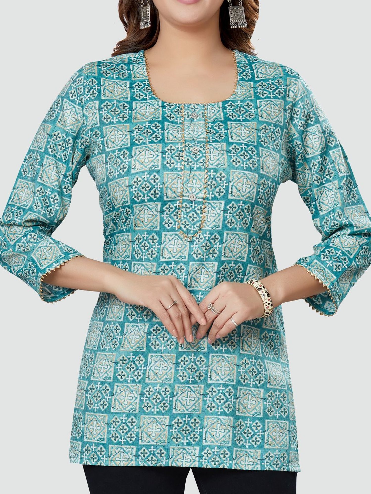Saree Swarg Teal Blue Printed Tunic