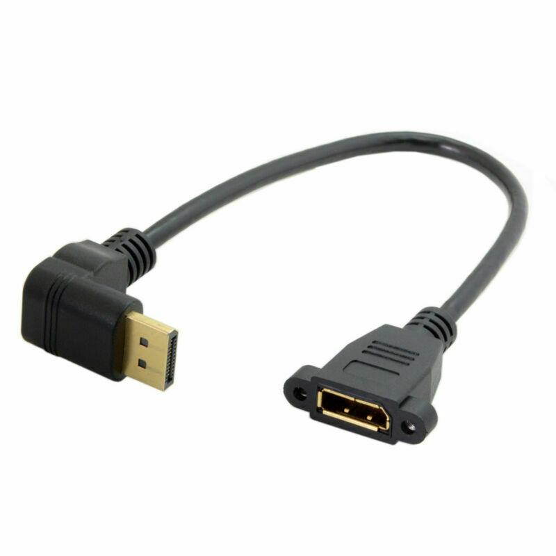 Down Angled 90 Degree DisplayPort DP Male to Female Extension Cable with Screw Mount Hole for HDTV Monitor PC Black 30cm