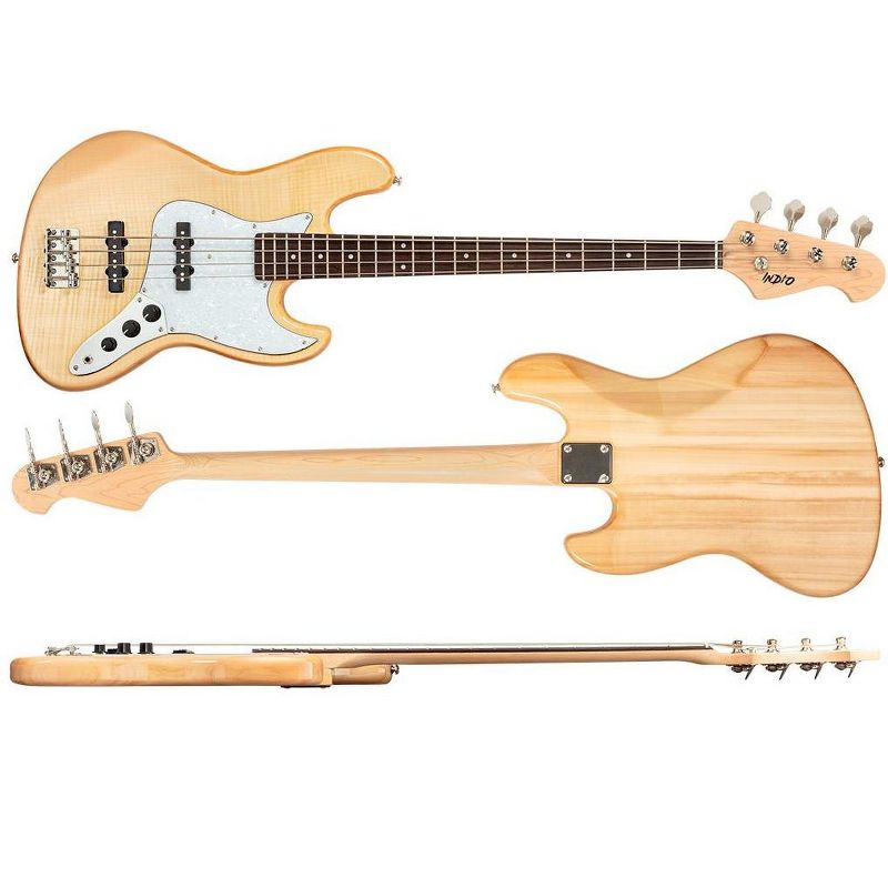 Monoprice Indio Jamm Flamed Maple Electric Bass - Natural, With Gig Bag