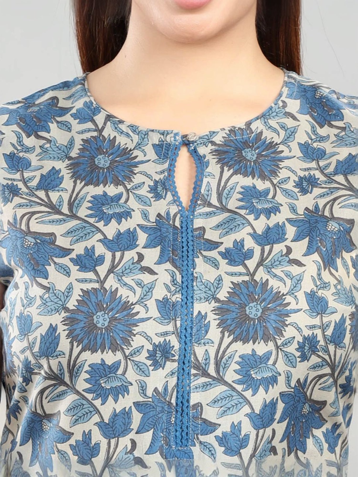 Cotton Culture Blue Cotton Printed Straight Kurta