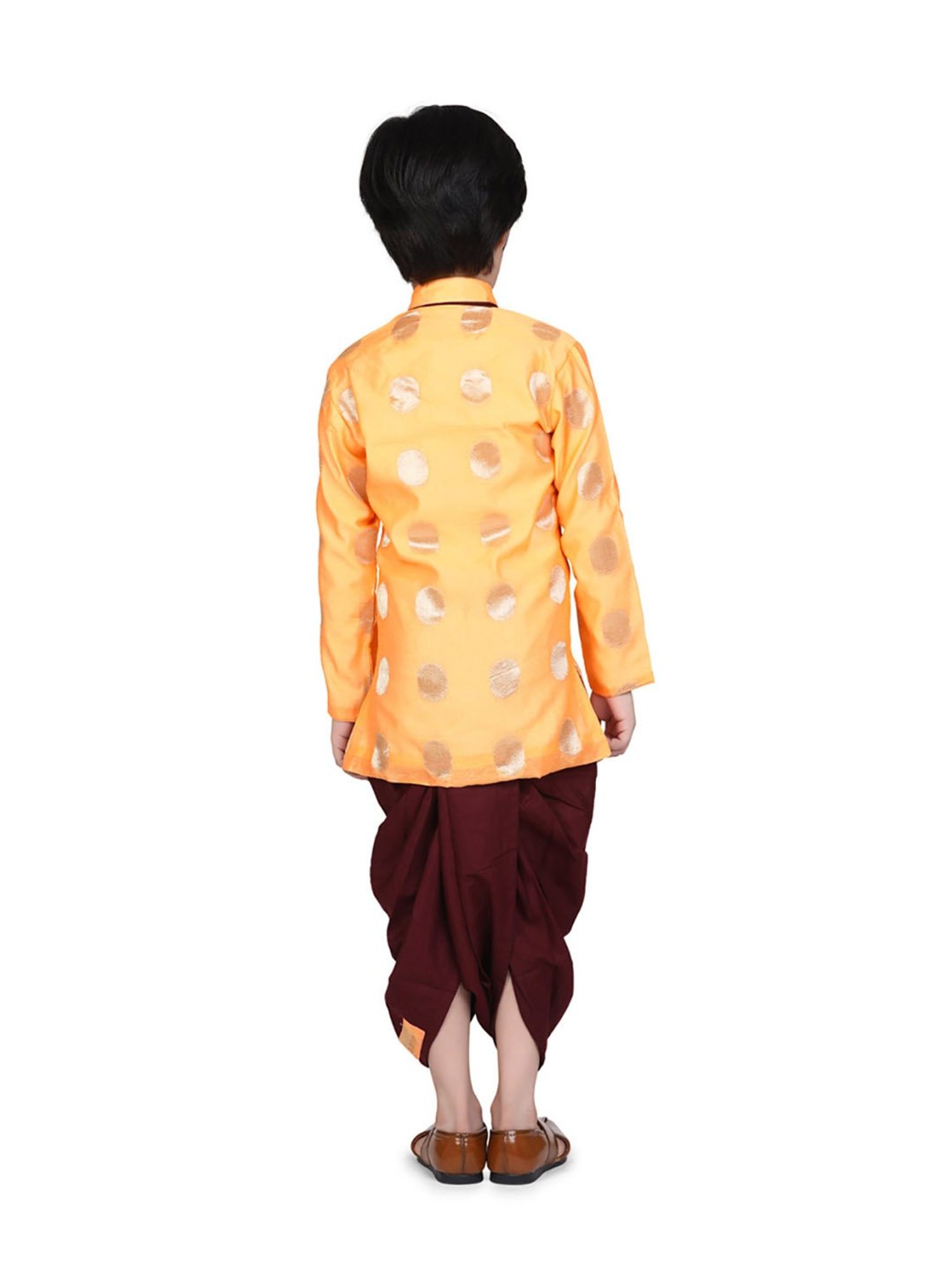 BownBee Kids Orange & Brown Printed  Kurta with Dhoti