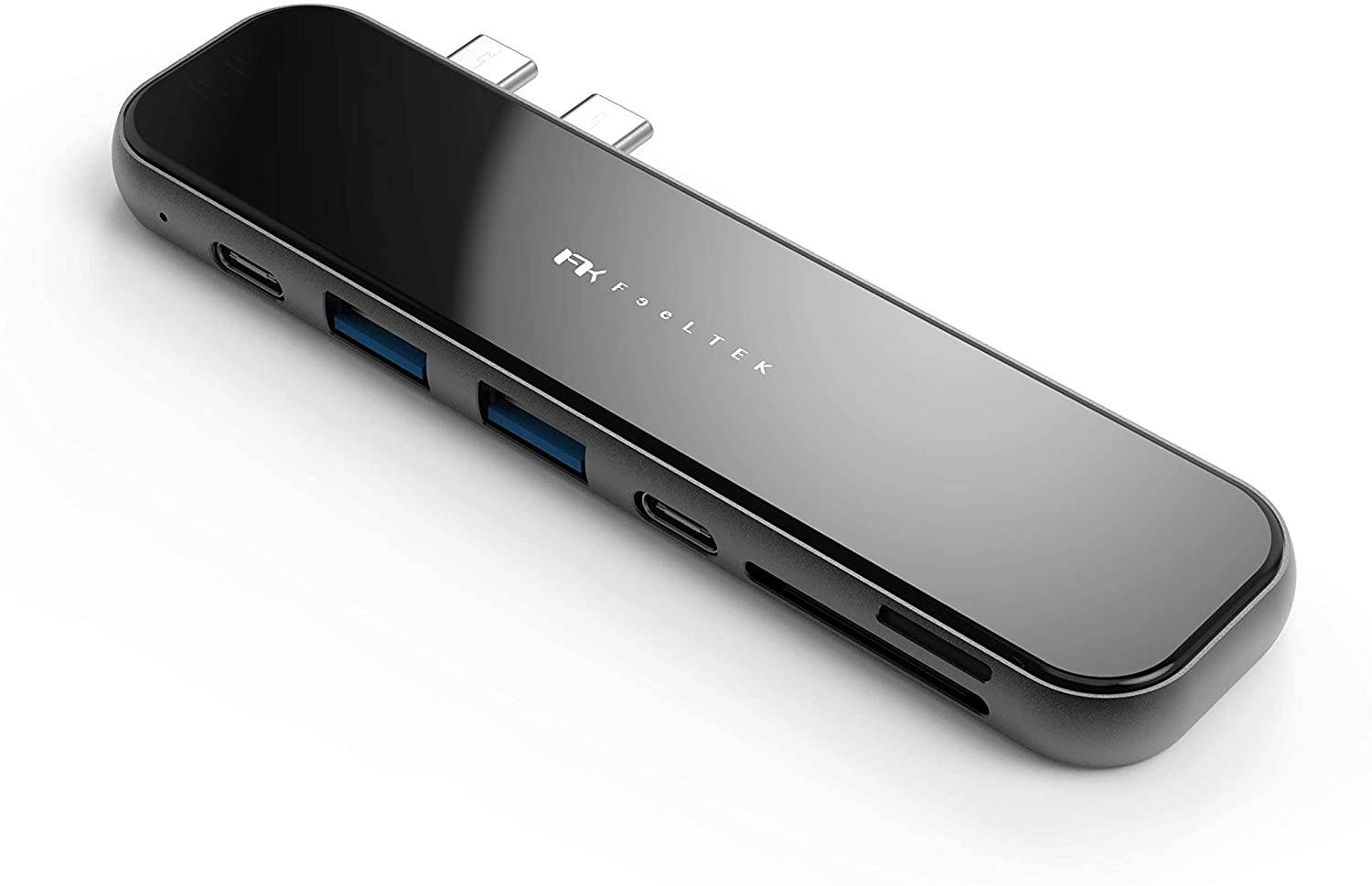 USB C Hub, Feeltek Jet Glass 7 in 2 USB C Hub with Duo USB C connectors. [ for MacBook Pro ] [ HDMI | USB 3.0 x 2 | SD & TF Reader ]