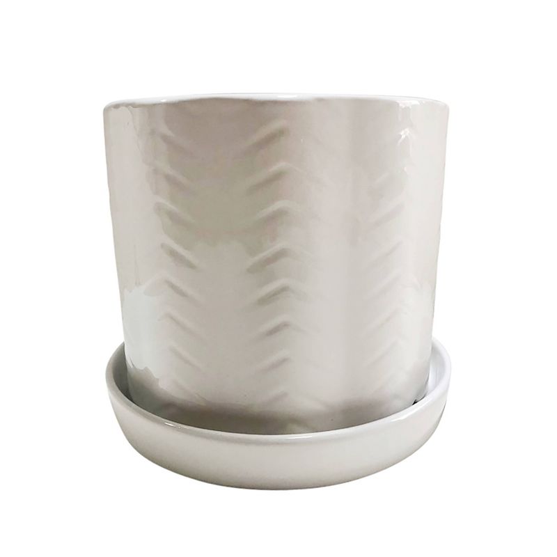 Set of 2 Chevron Planters with Saucer White - Sagebrook Home
